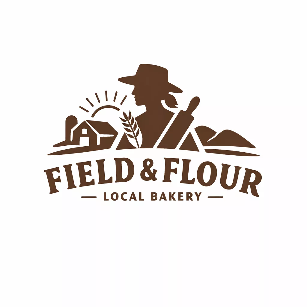 Create an original, non-infringing logo for a company called Field & Flour, a local bakery. The logo should feel warm, simple, and timeless. Use clean, vector-like shapes, a strong silhouette, and balanced negative space. Favor simplicity over detail so it reads clearly at small and large sizes. Flat design, minimal strokes, no gradients unless essential. Plain background. Deliver a single centered logo with generous padding. No watermark.